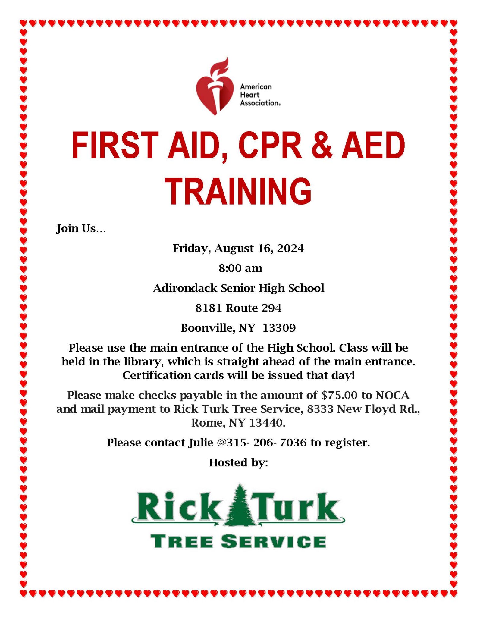 cpr aed flyer 2024 – NYS Woodsmen's Field Days